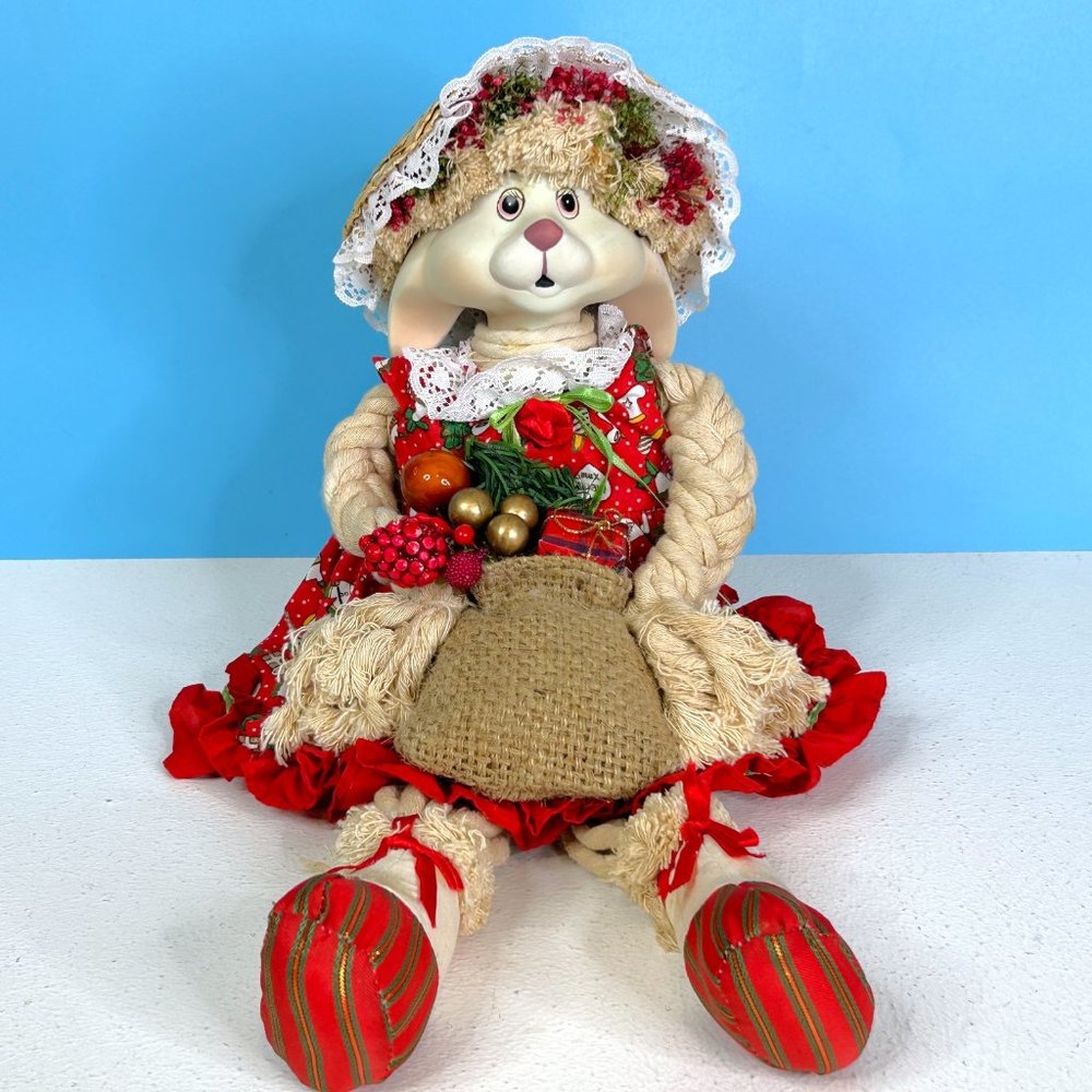 Beautifully Detailed 1993 TL Ceramic Face Bunny Rabbit Christmas Decoration Doll
